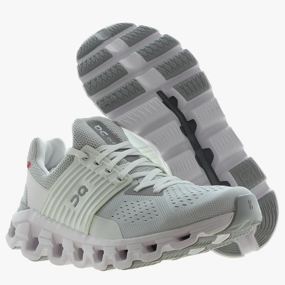 On Running Women's Athletic Shoes in Light Gray and White - Picture 3 of 5